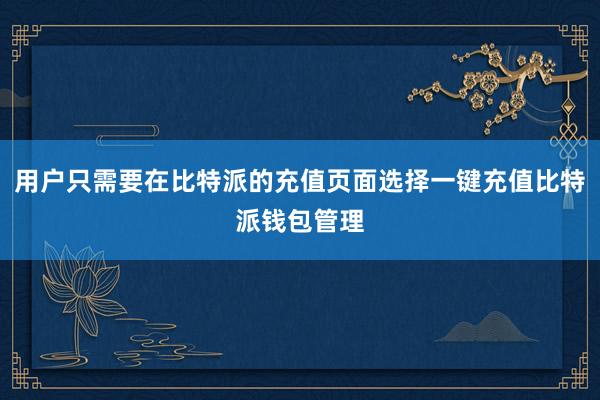 用户只需要在比特派的充值页面选择一键充值比特派钱包管理