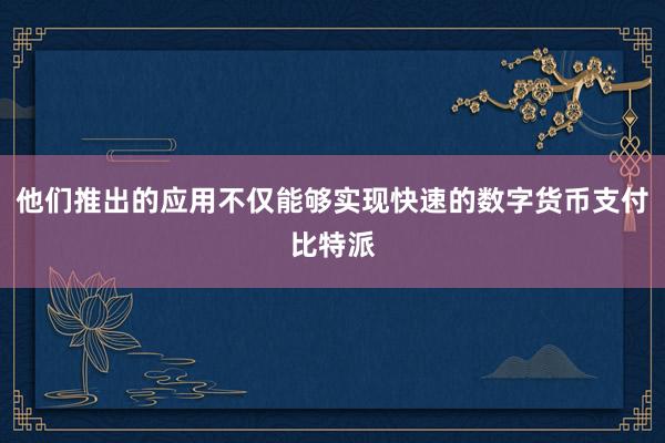 他们推出的应用不仅能够实现快速的数字货币支付比特派